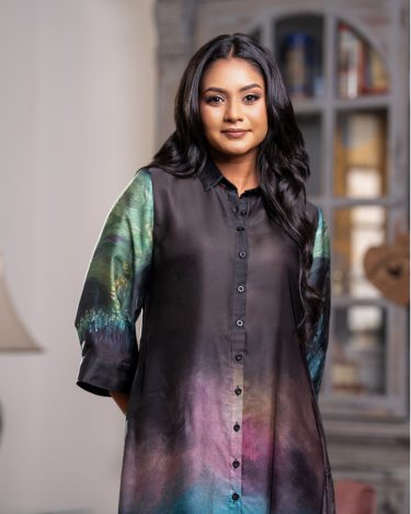 The Aurora Print Longline Shirt Tunic and Pant Set