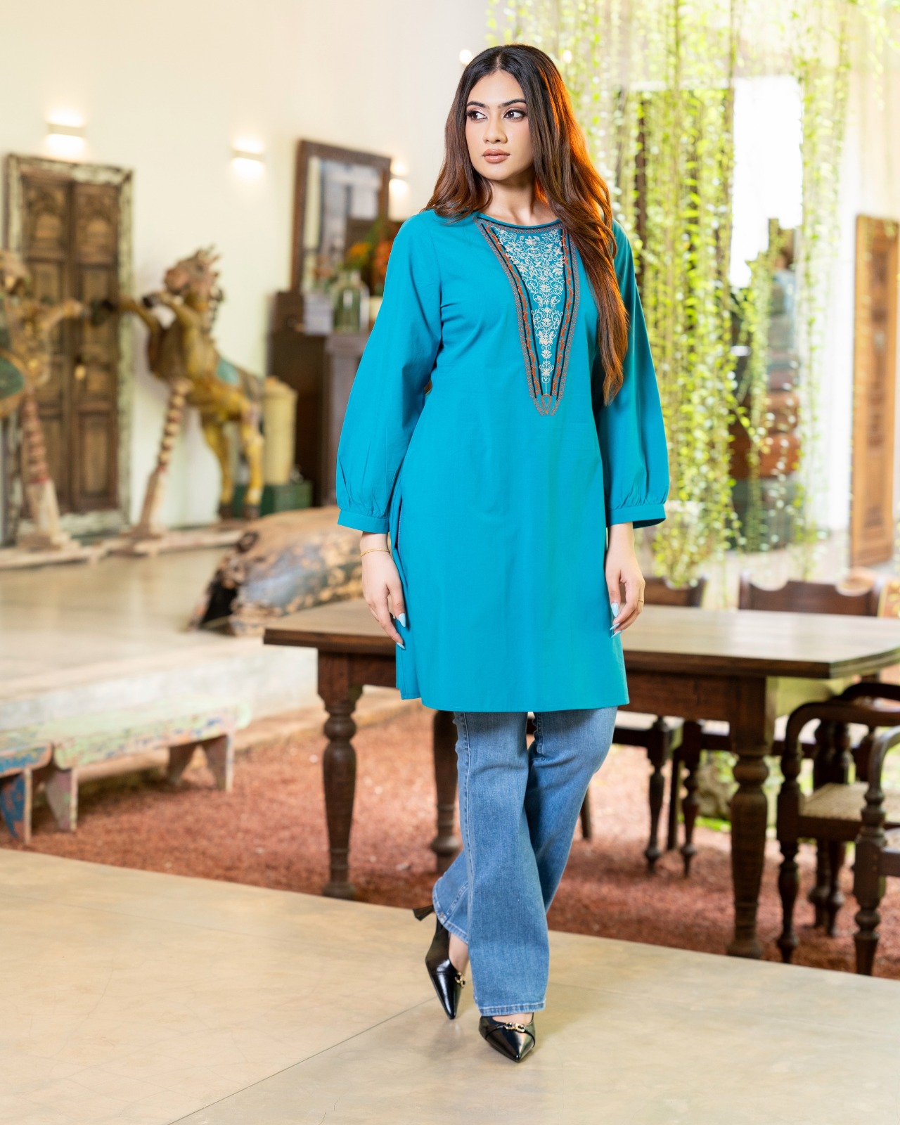The Triangular Yoke Embroidered Tunic Top - Image 3