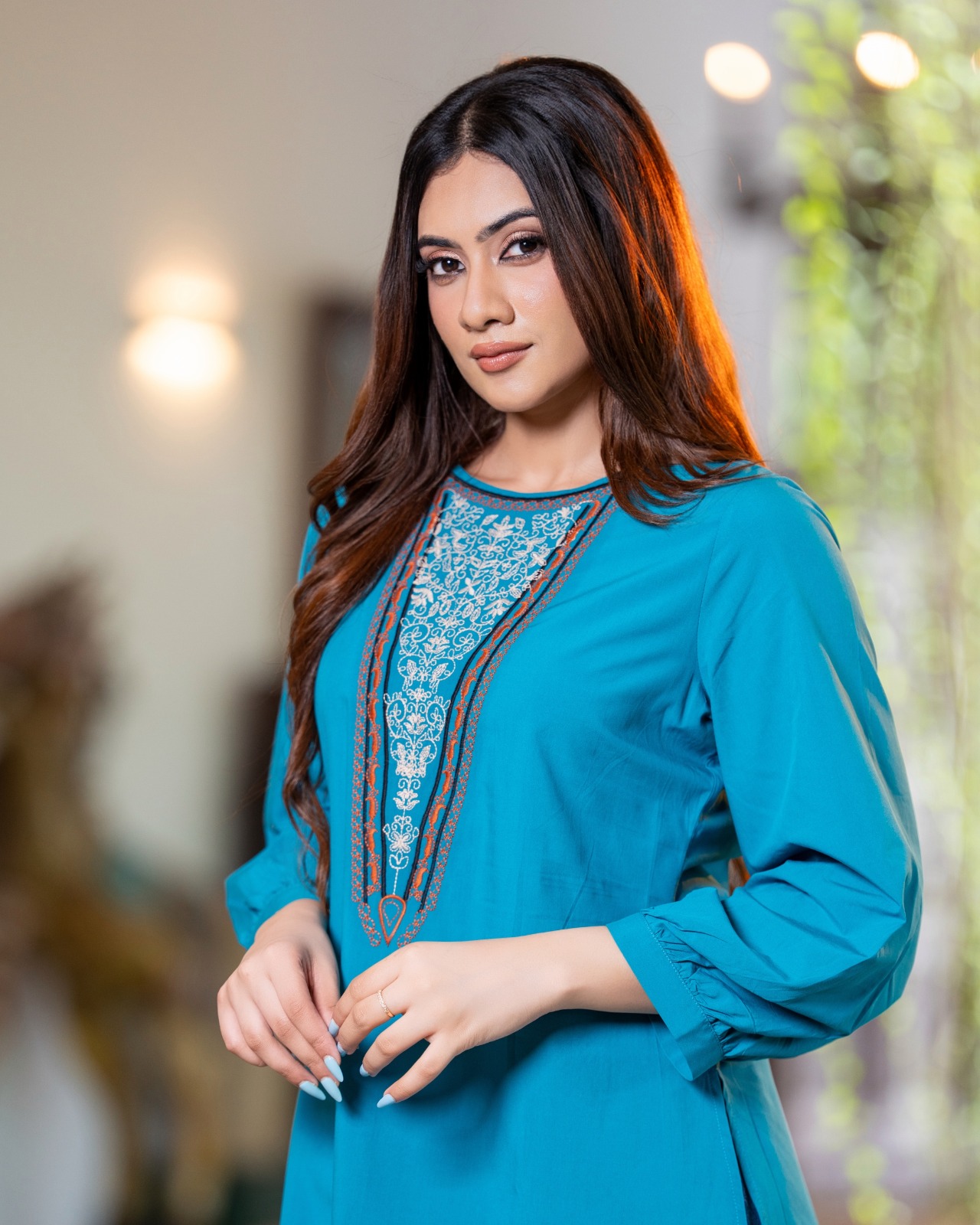 The Triangular Yoke Embroidered Tunic Top