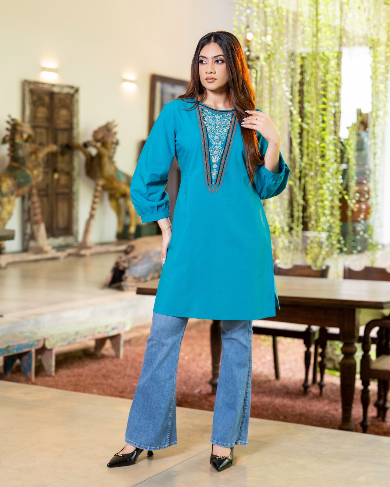The Triangular Yoke Embroidered Tunic Top - Image 4