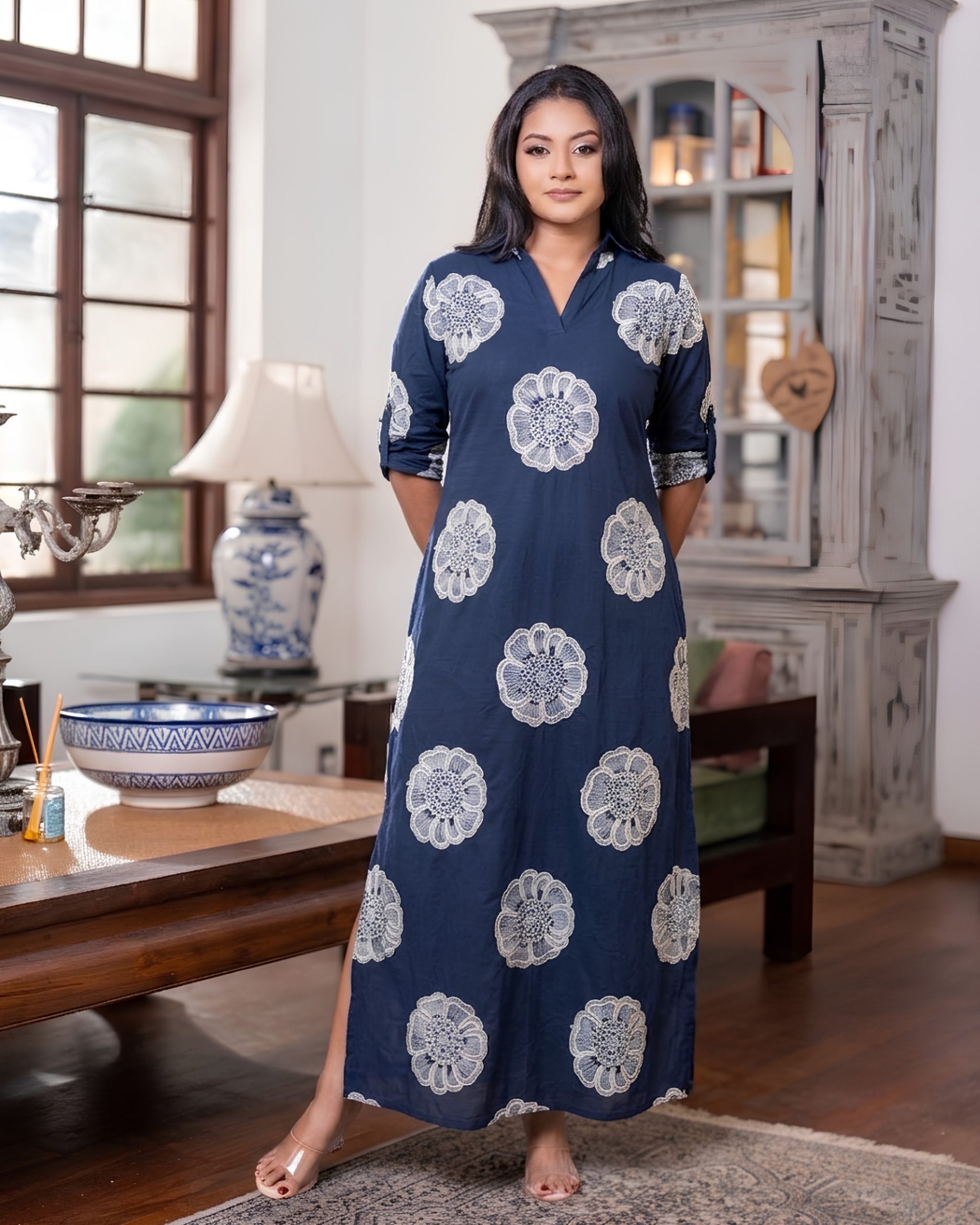 Floral Embroidered A-Line Maxi Dress - Image 2