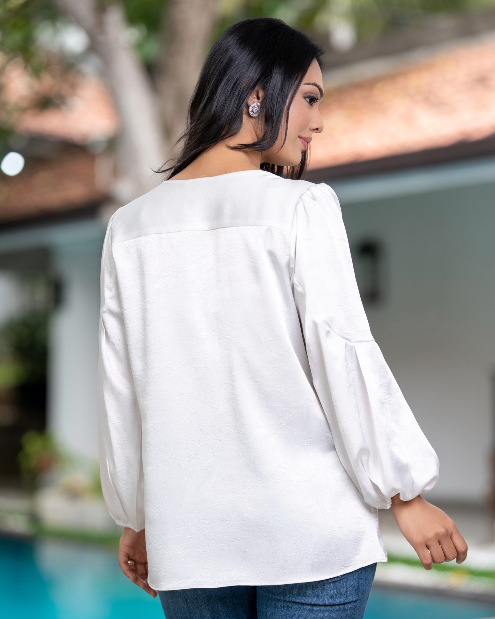 Pearl Button-Up Puff Sleeve Blouse - Image 5