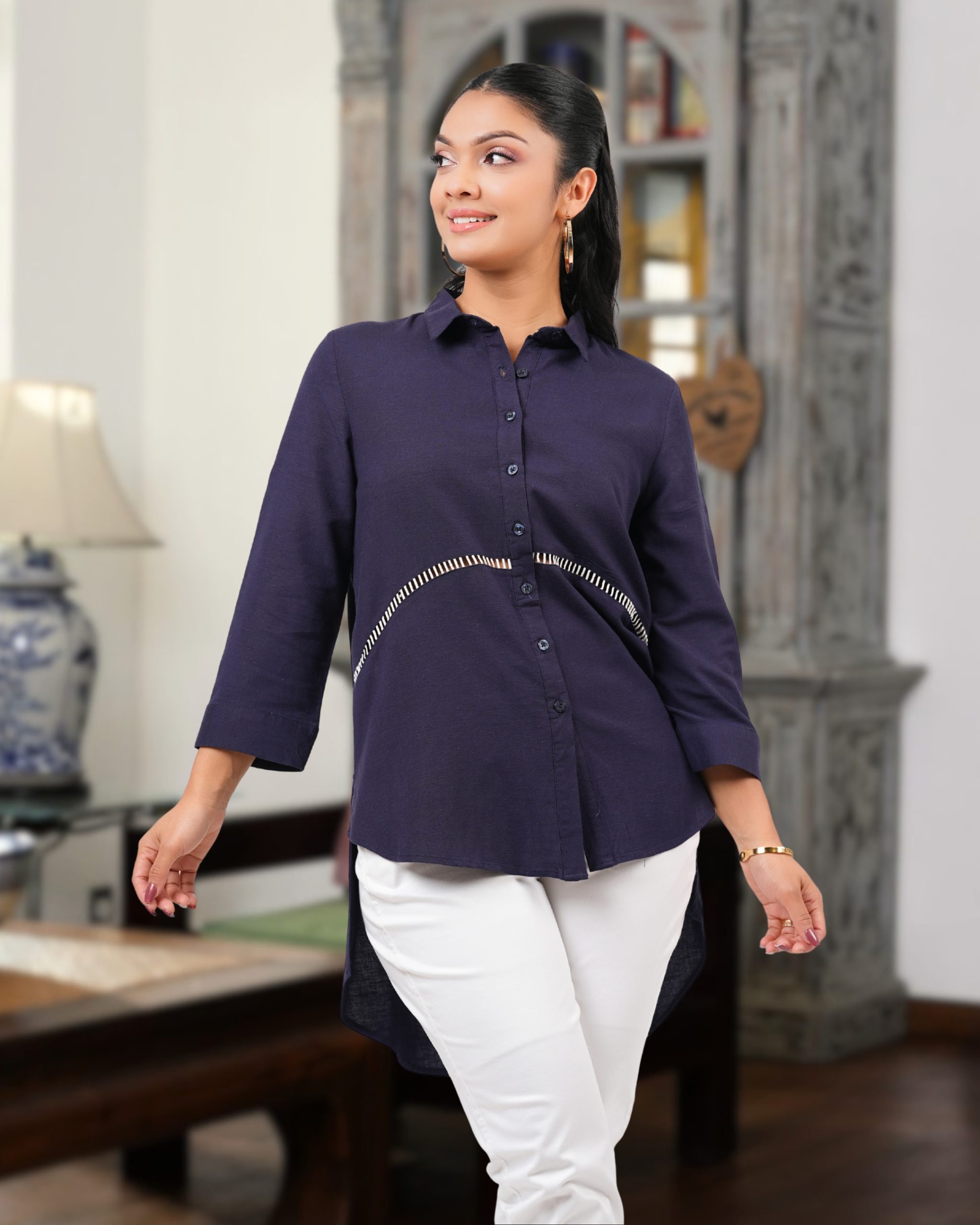 Lace Detailed Button Down Blouse - Image 2