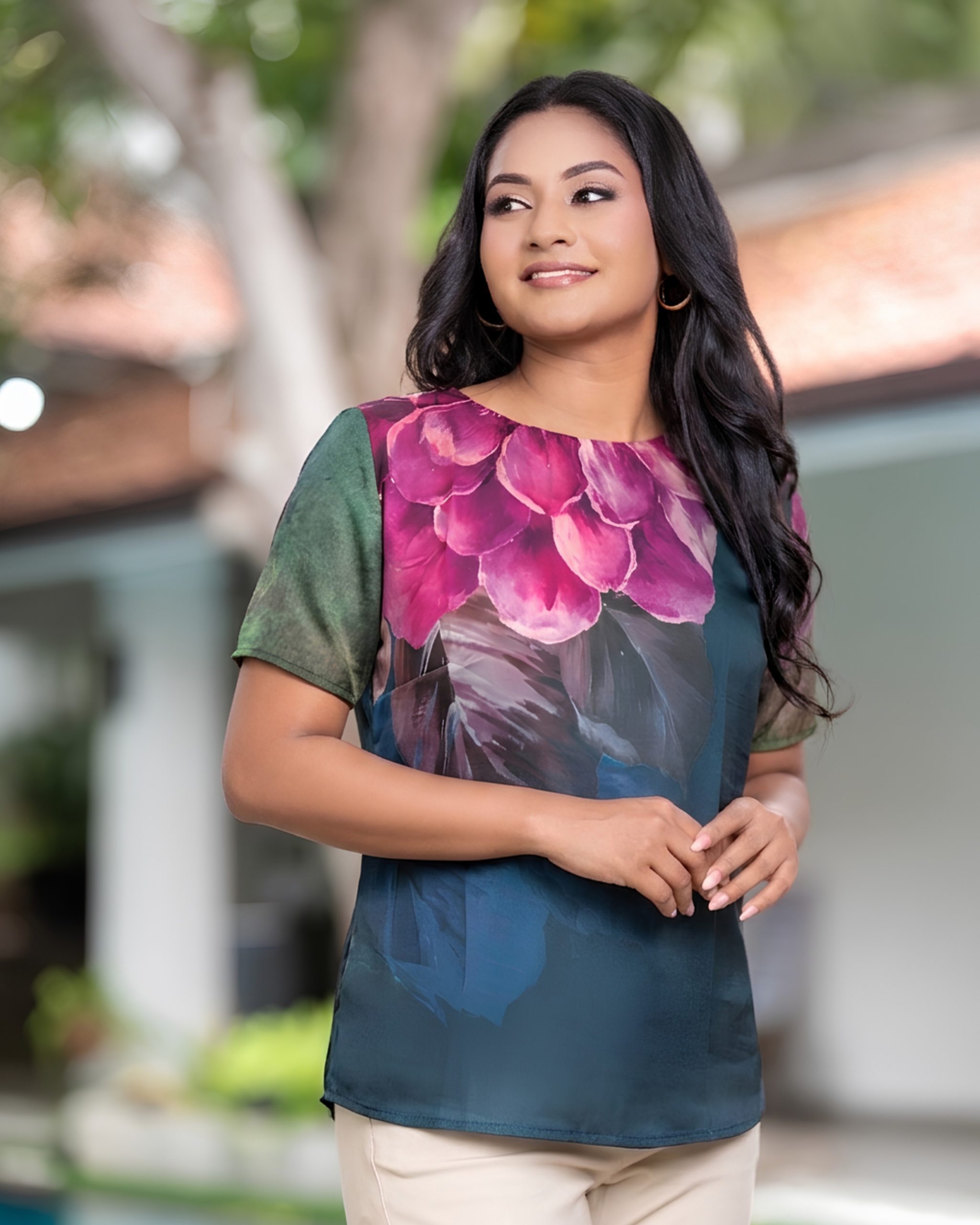 Floral Printed Short Sleeve Blouse - Image 2
