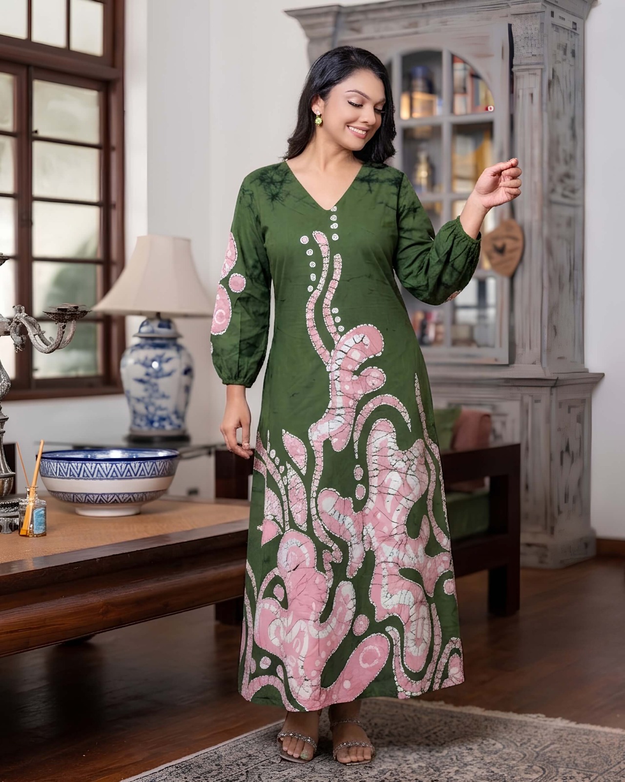 Batik Abstract Flower Maxi Dress - Image 3