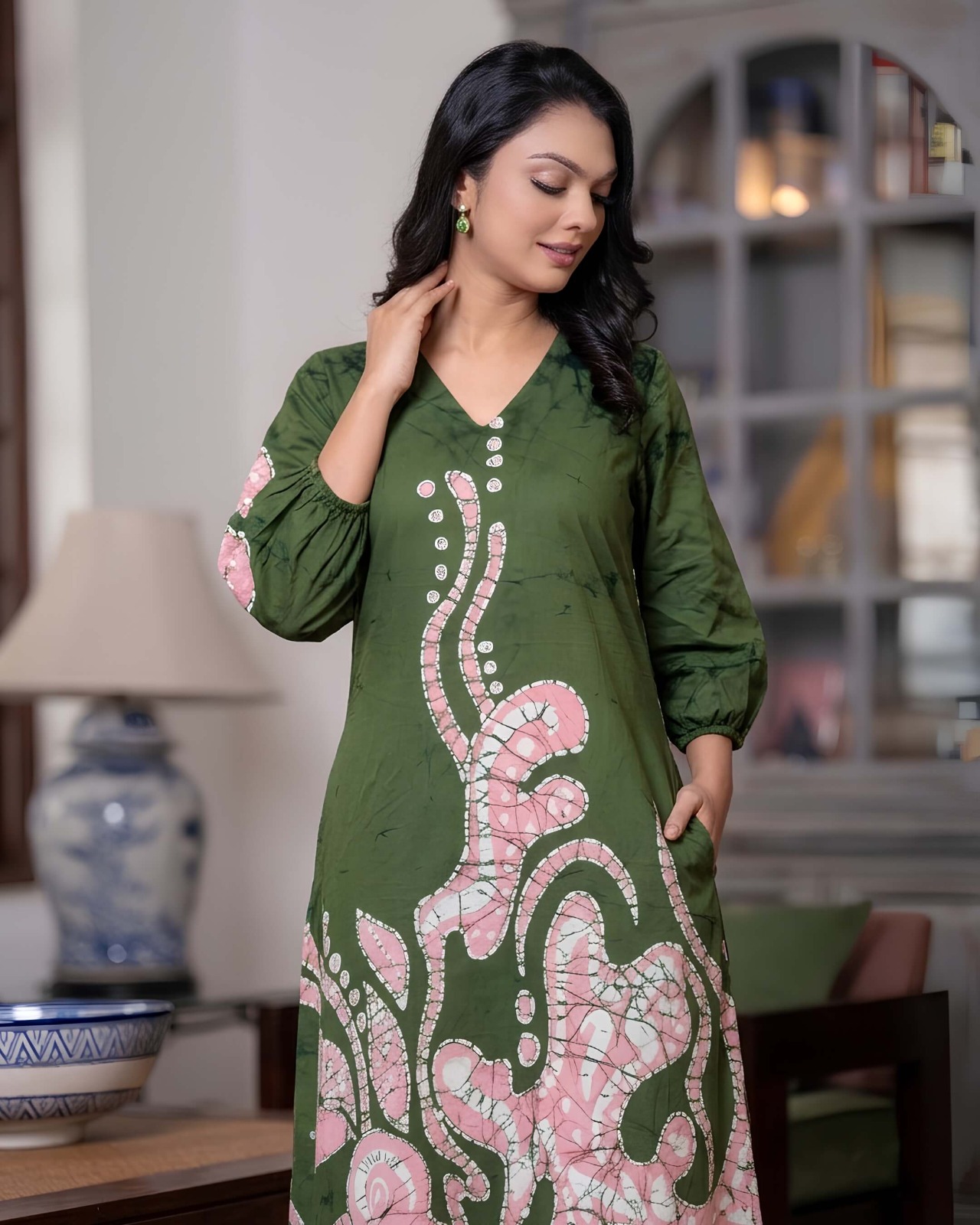 Batik Abstract Flower Maxi Dress - Image 4