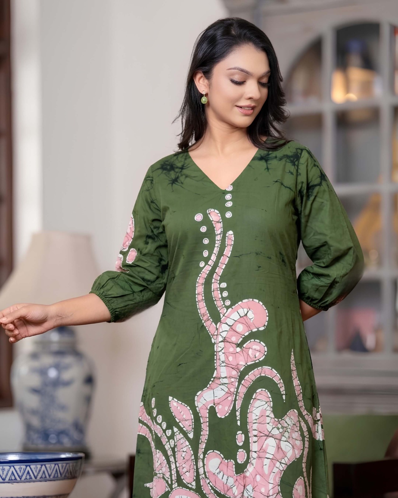 Batik Abstract Flower Maxi Dress - Image 5