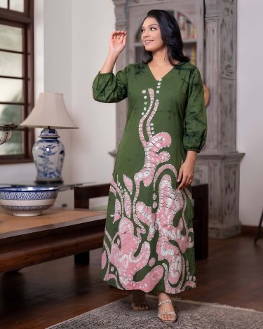 Batik Abstract Flower Maxi Dress