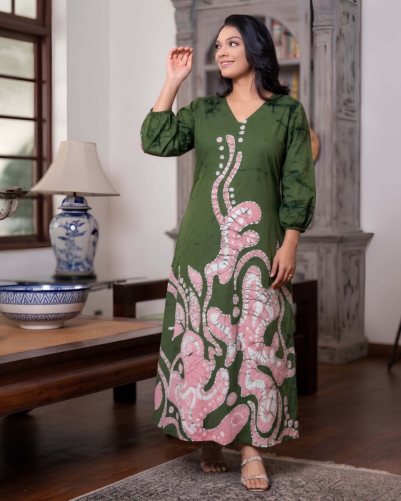 Batik Abstract Flower Maxi Dress
