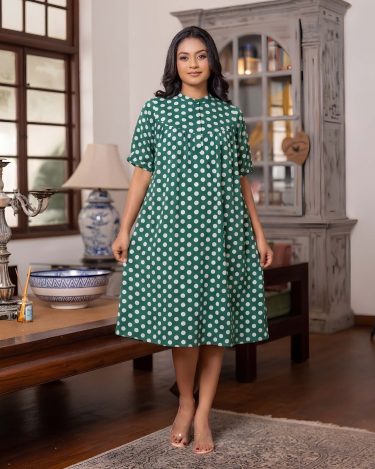 Polka Dot Gathered Yoke Midi Dress