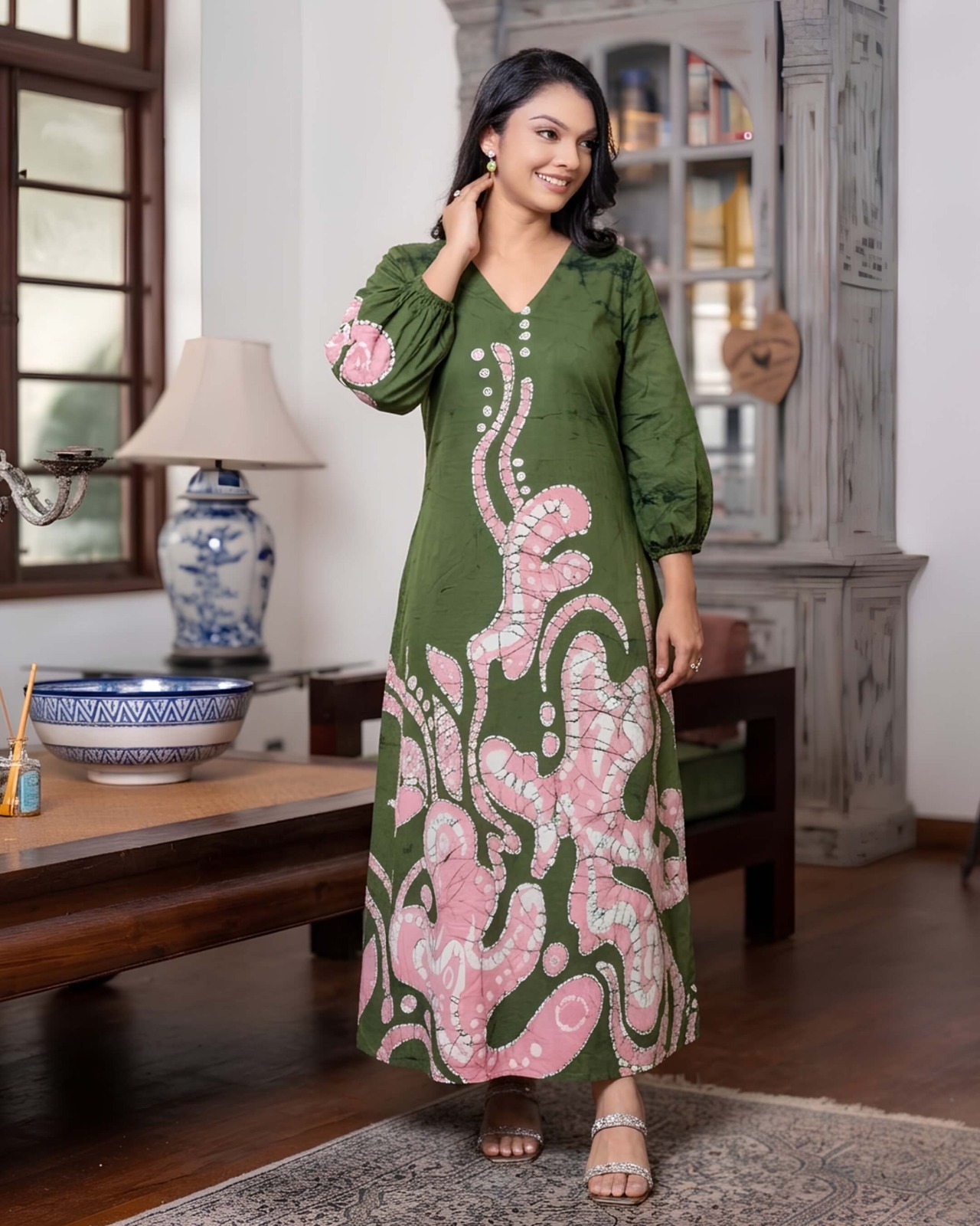 Batik Abstract Flower Maxi Dress - Image 2