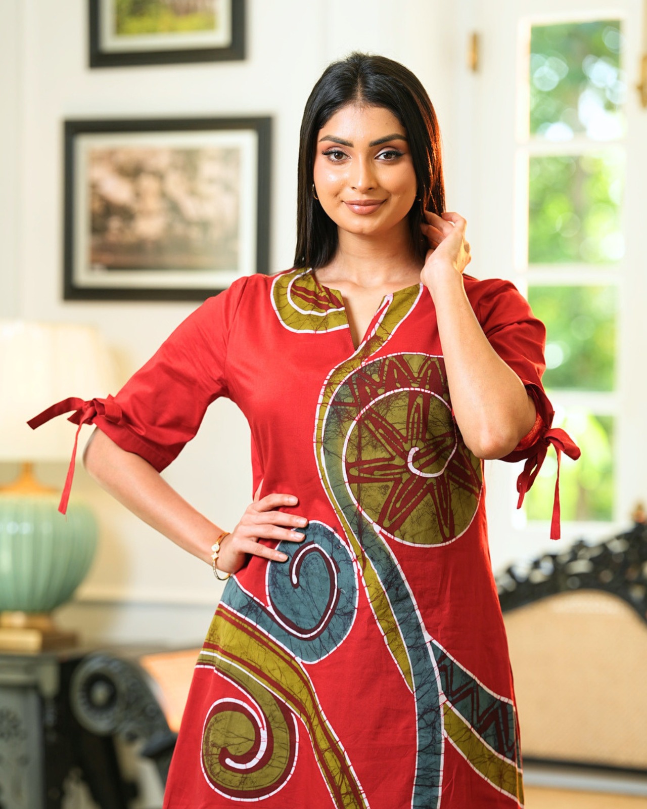 The Mosaic Wave A Line Batik Maxi Dress - Image 3