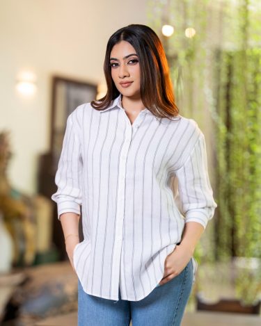 The Long-Sleeve Linen Tunic Blouse