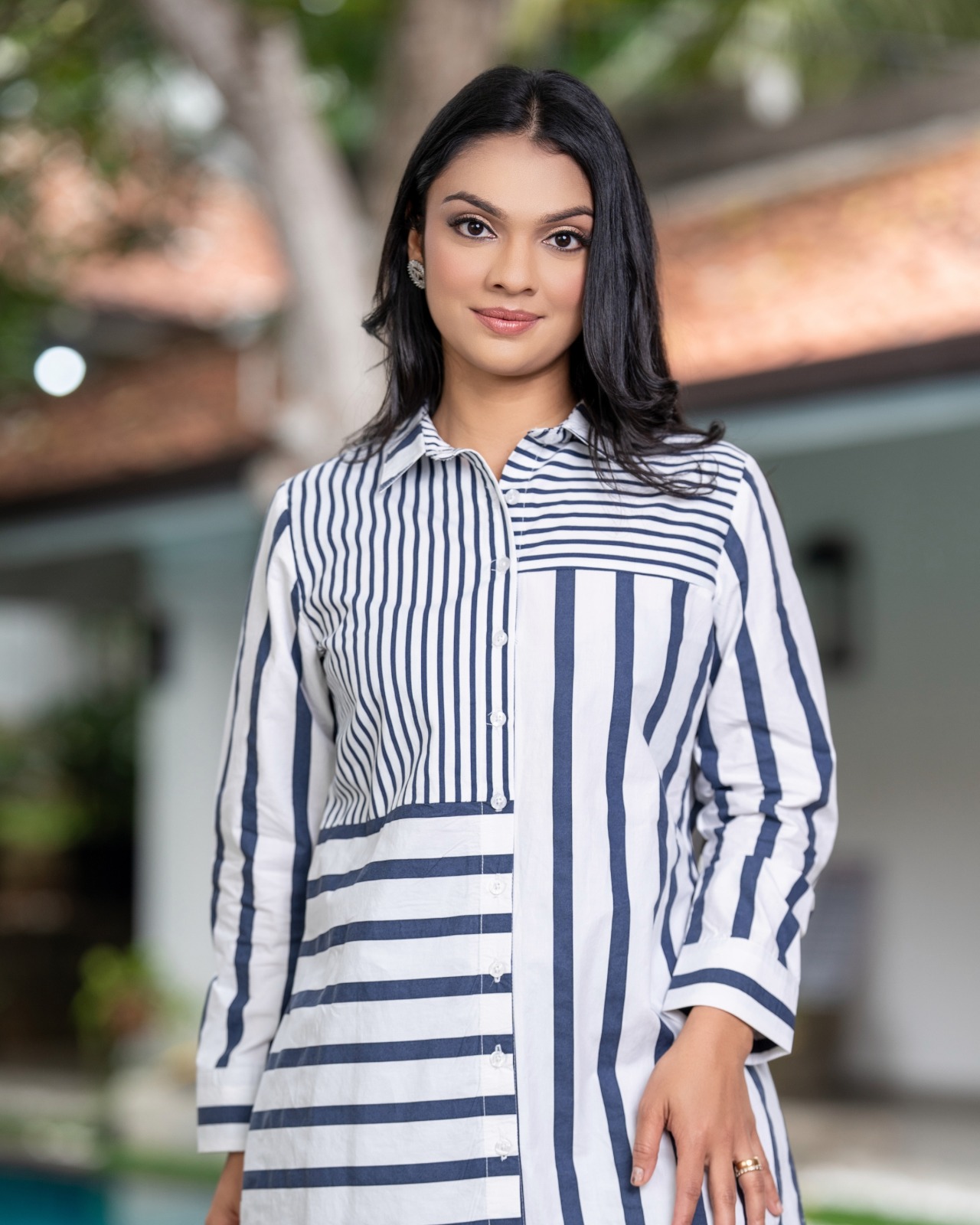 Stripe Detailed Button Down Long Sleeve Shirt Blouse