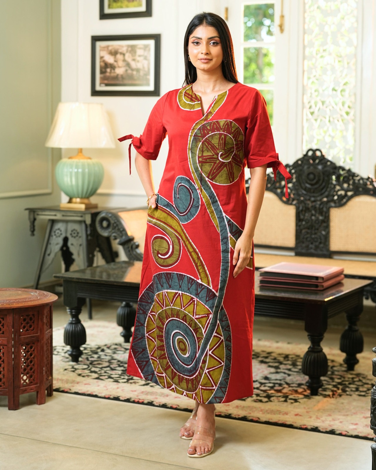 The Mosaic Wave A Line Batik Maxi Dress - Image 5