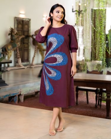 Midnight Plum Flora Puffed Sleeve Short Shift Dress