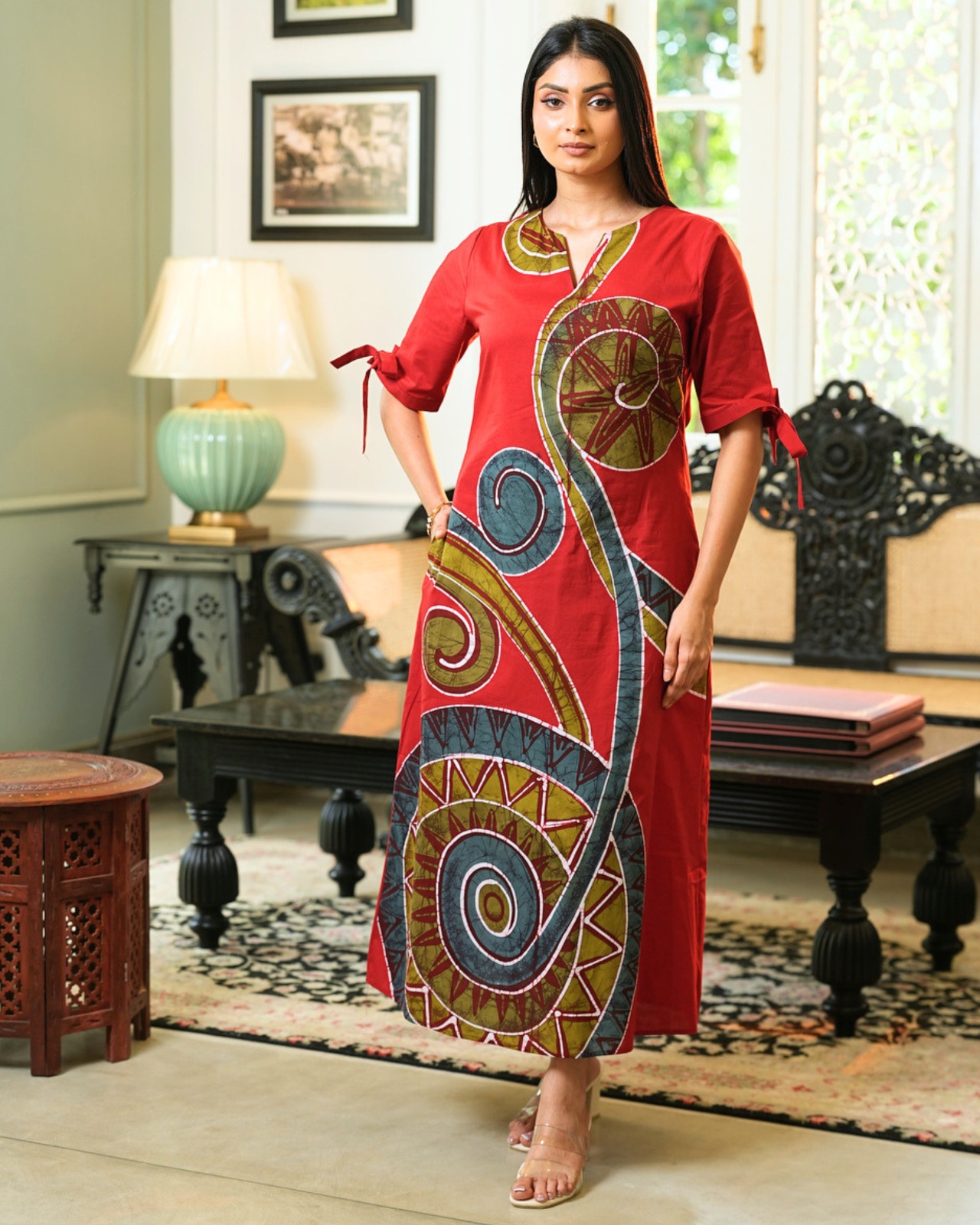 The Mosaic Wave A Line Batik Maxi Dress - Image 2