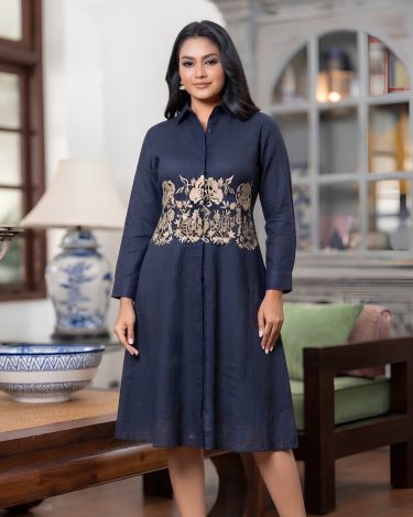 The Sapphire Mid Wait Embroidered Short Shirt Dress