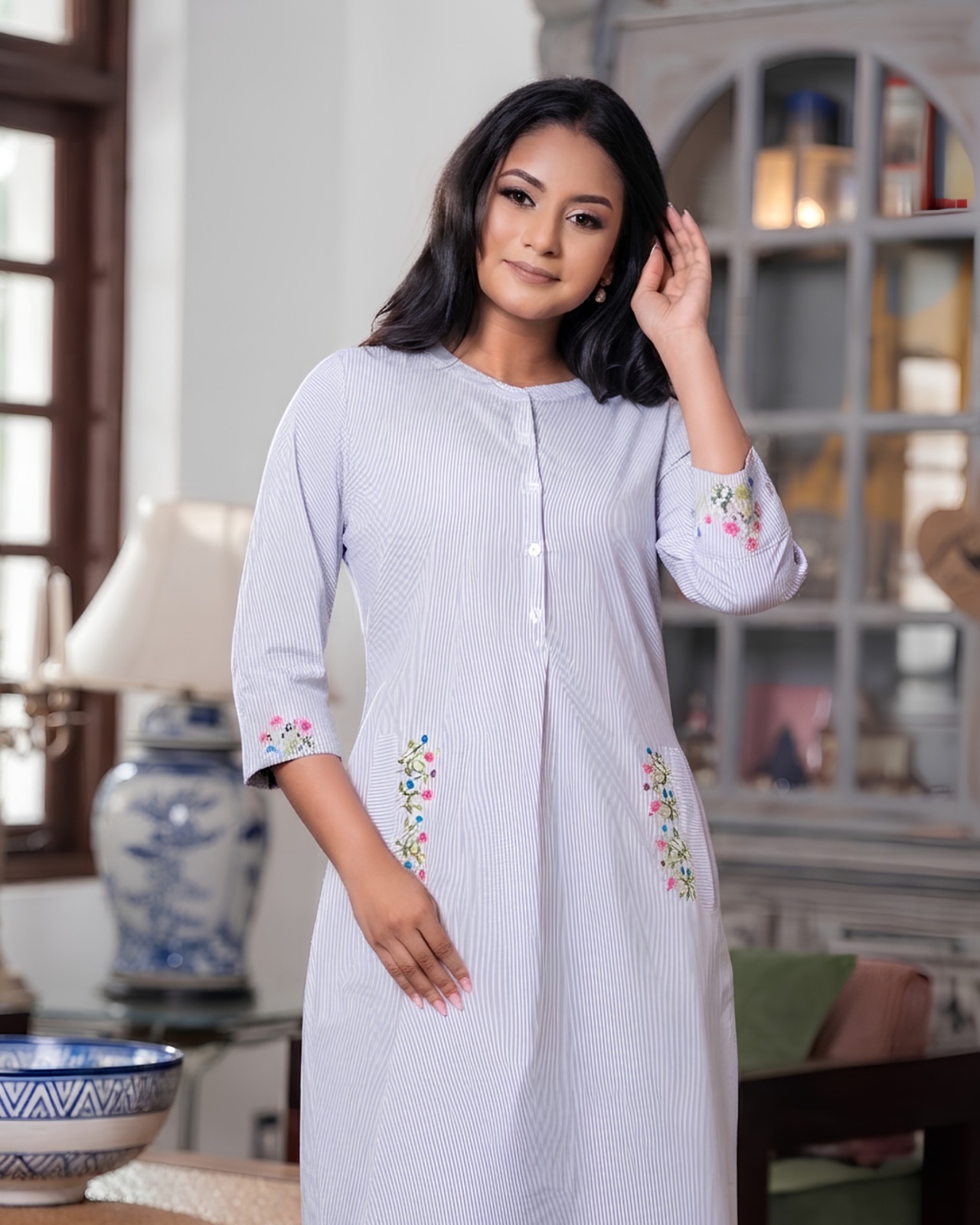 The Posy Pocket Embroidery Detailed Short Dress - Image 3