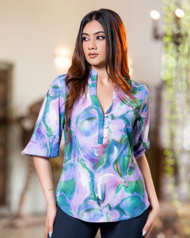 Aura Marble Split-Neck Blouse