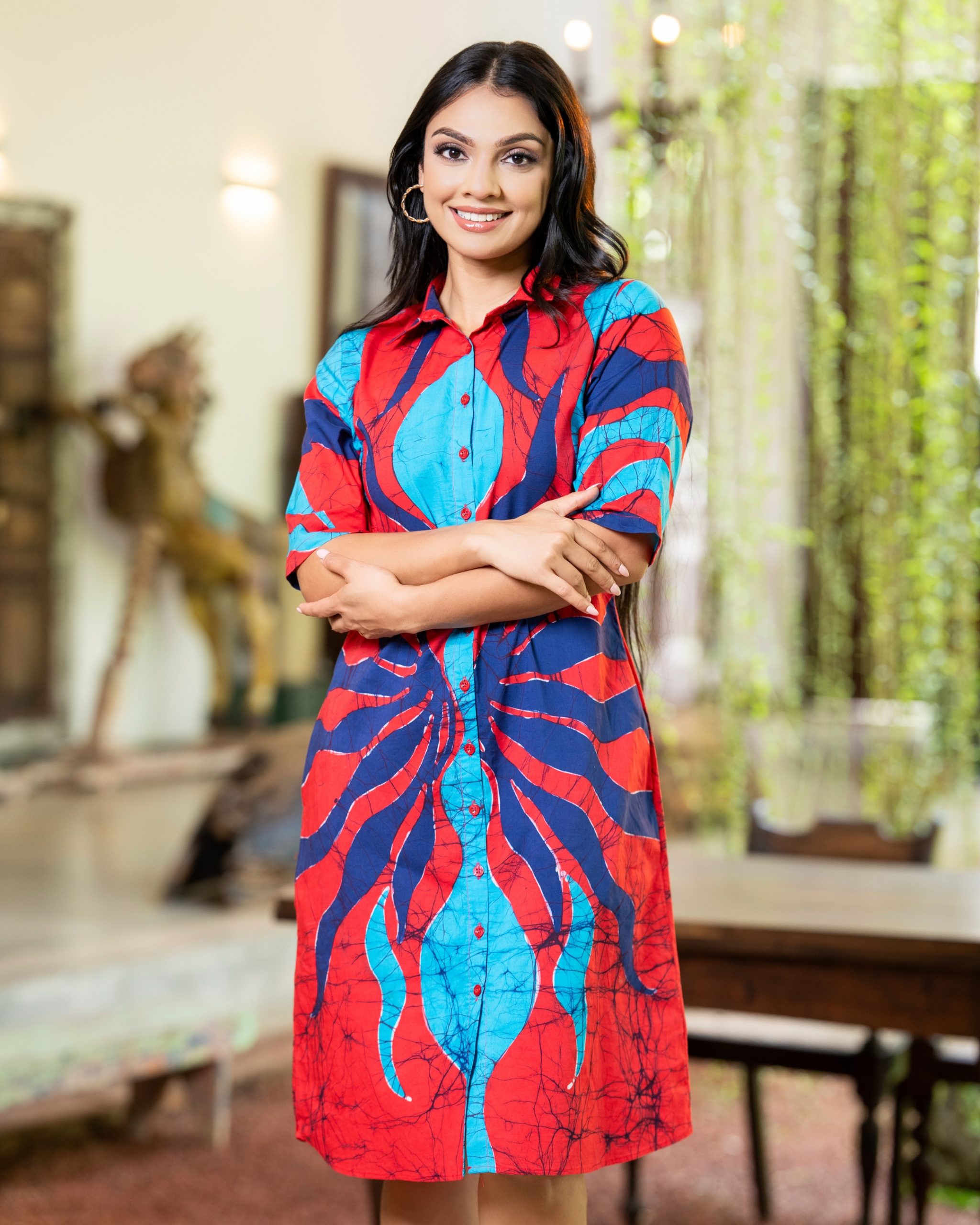 The Crimson Wave Batik Short Shirt Dress - Image 3