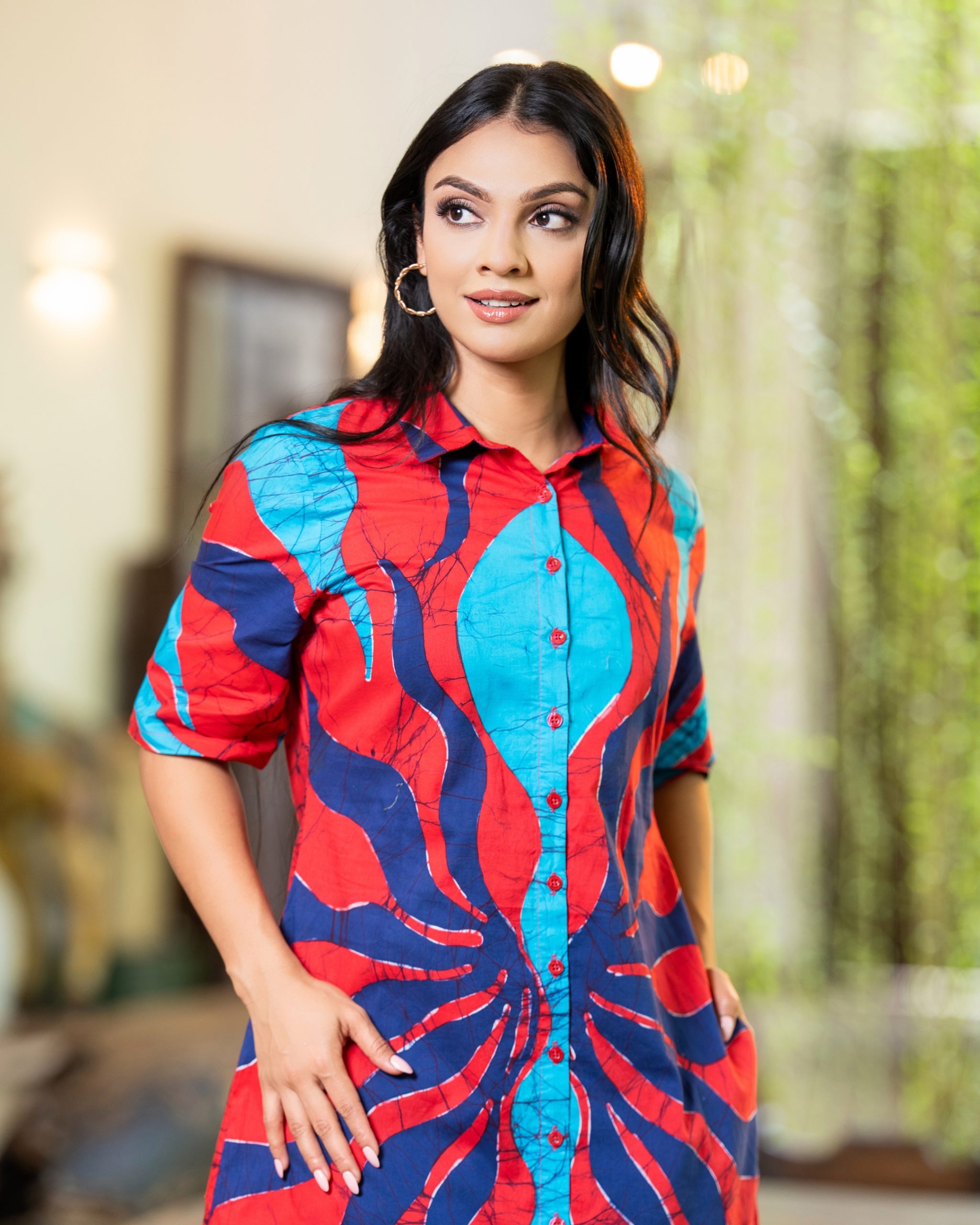 The Crimson Wave Batik Short Shirt Dress - Image 5