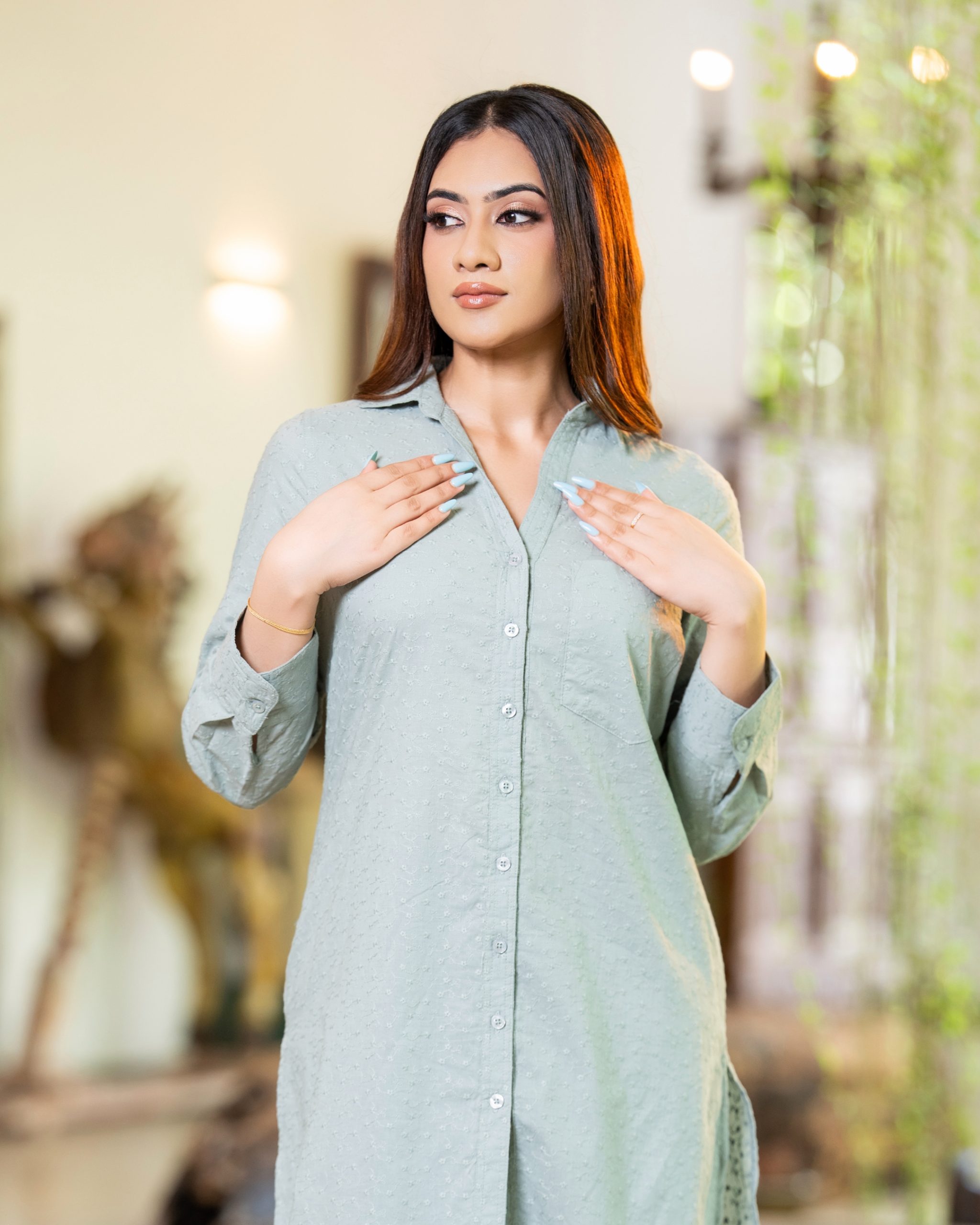 Classic Curved Button Down Tunic Kurta Top - Image 5
