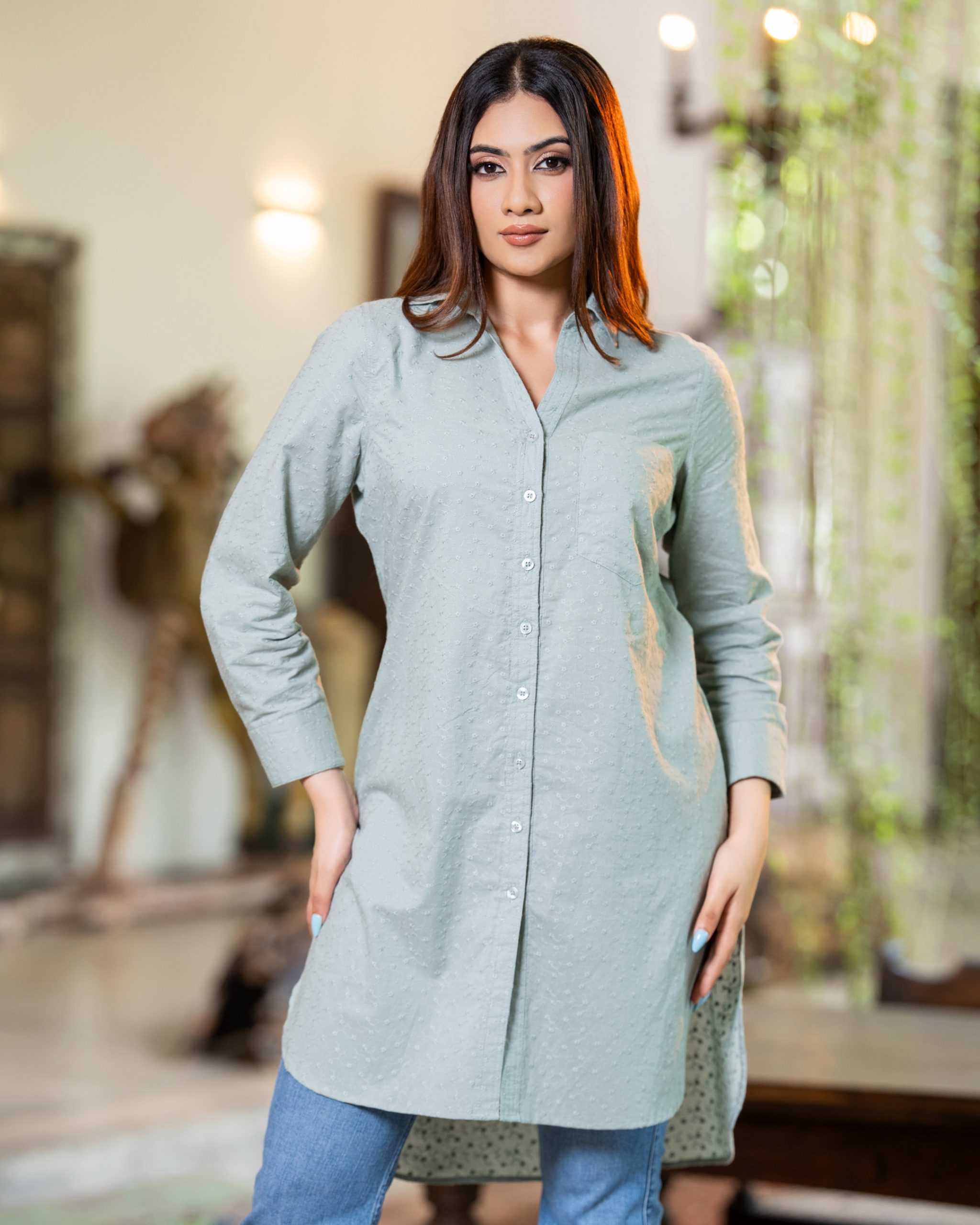 Classic Curved Button Down Tunic Kurta Top - Image 4