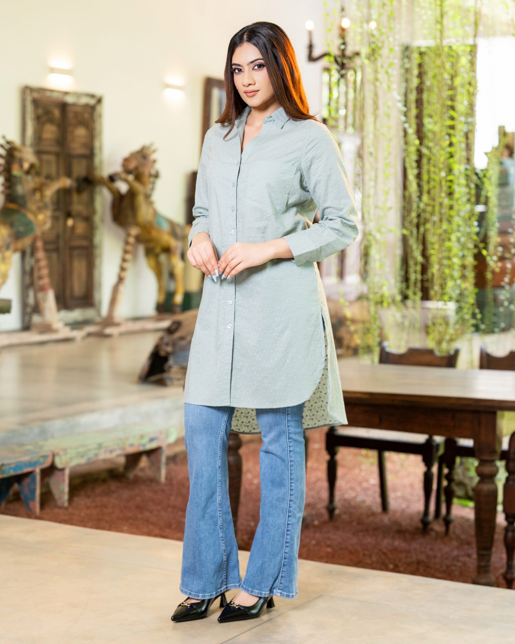 Classic Curved Button Down Tunic Kurta Top