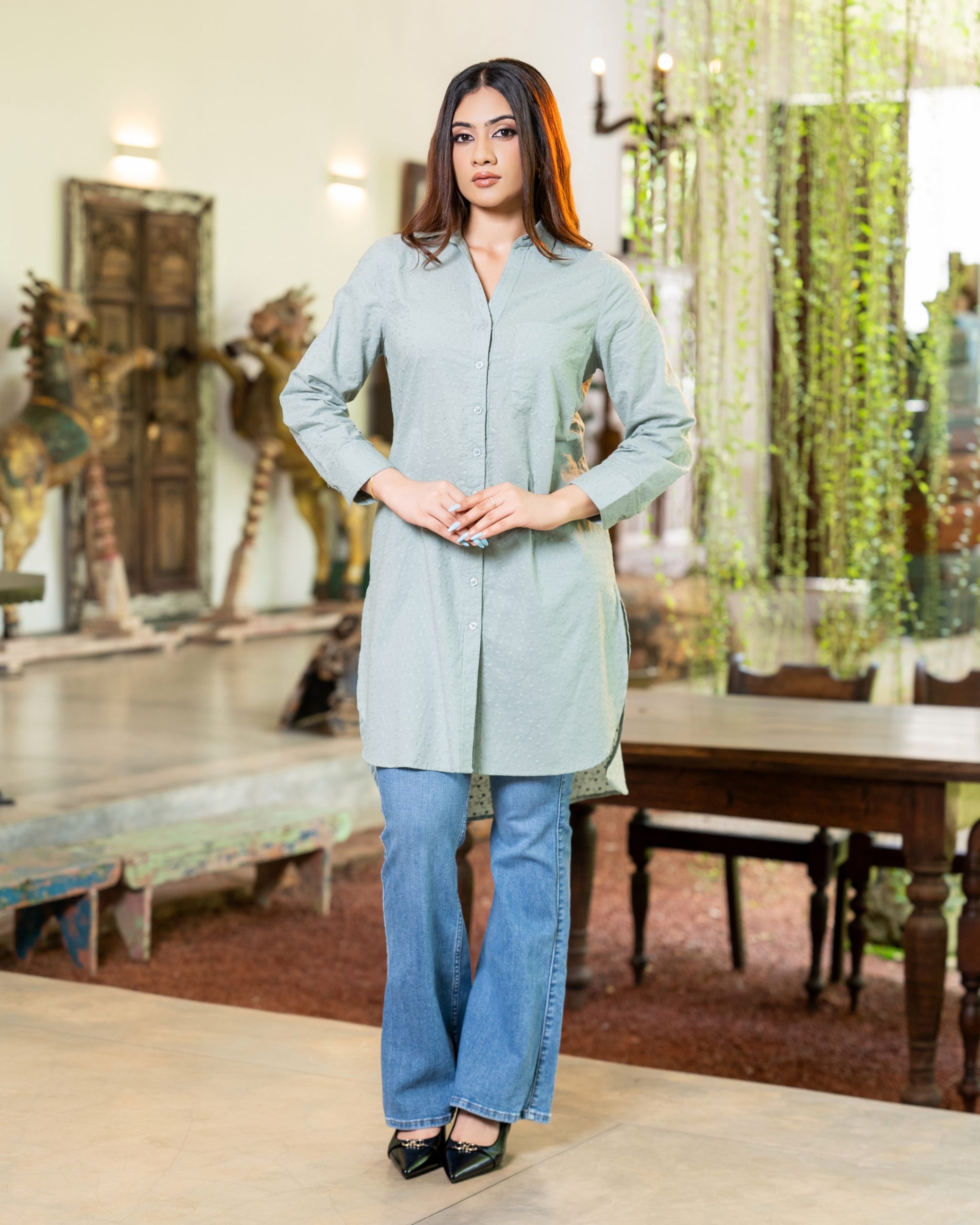 Classic Curved Button Down Tunic Kurta Top - Image 3